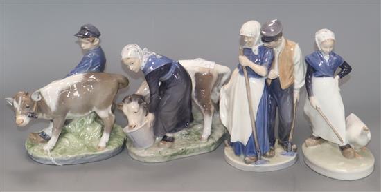 Four Royal Copenhagen country figure groups tallest 21cm